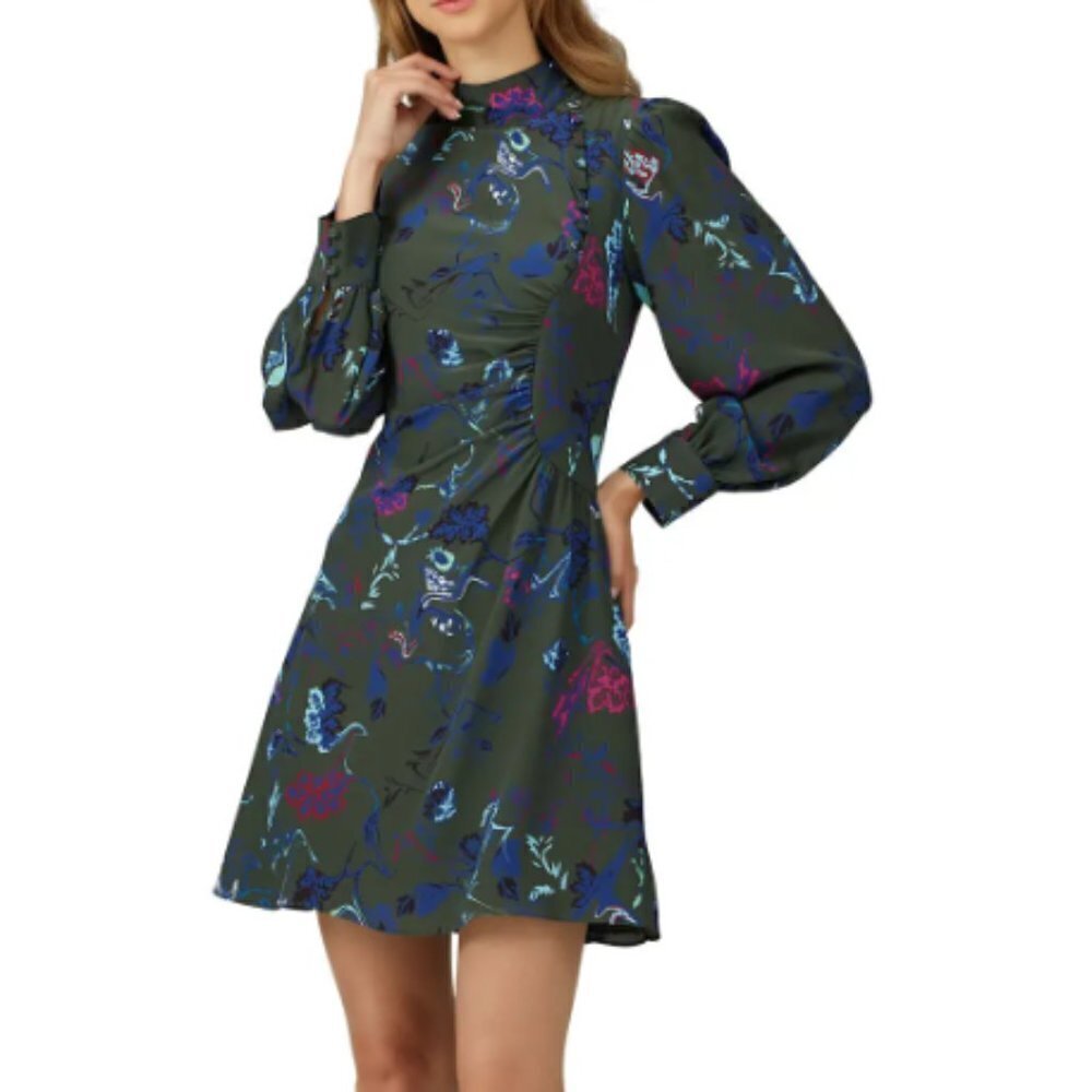 Tanya Taylor Printed Clarisse Dress in Army Green sz 8
